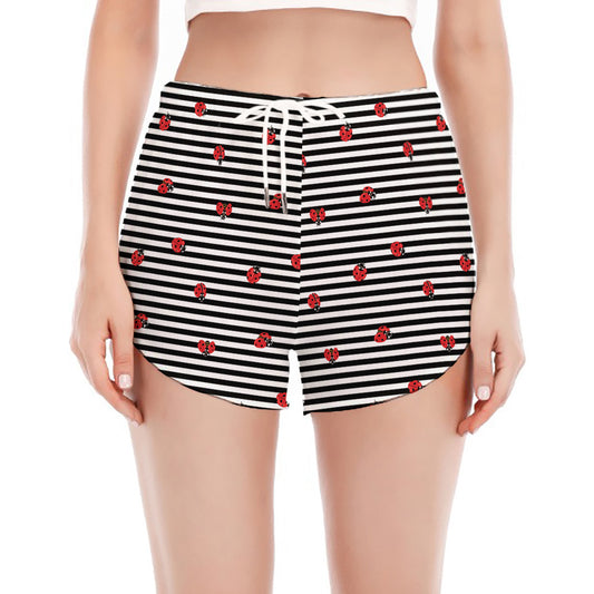 Ladybug Striped Pattern Print Women's Split Running Shorts