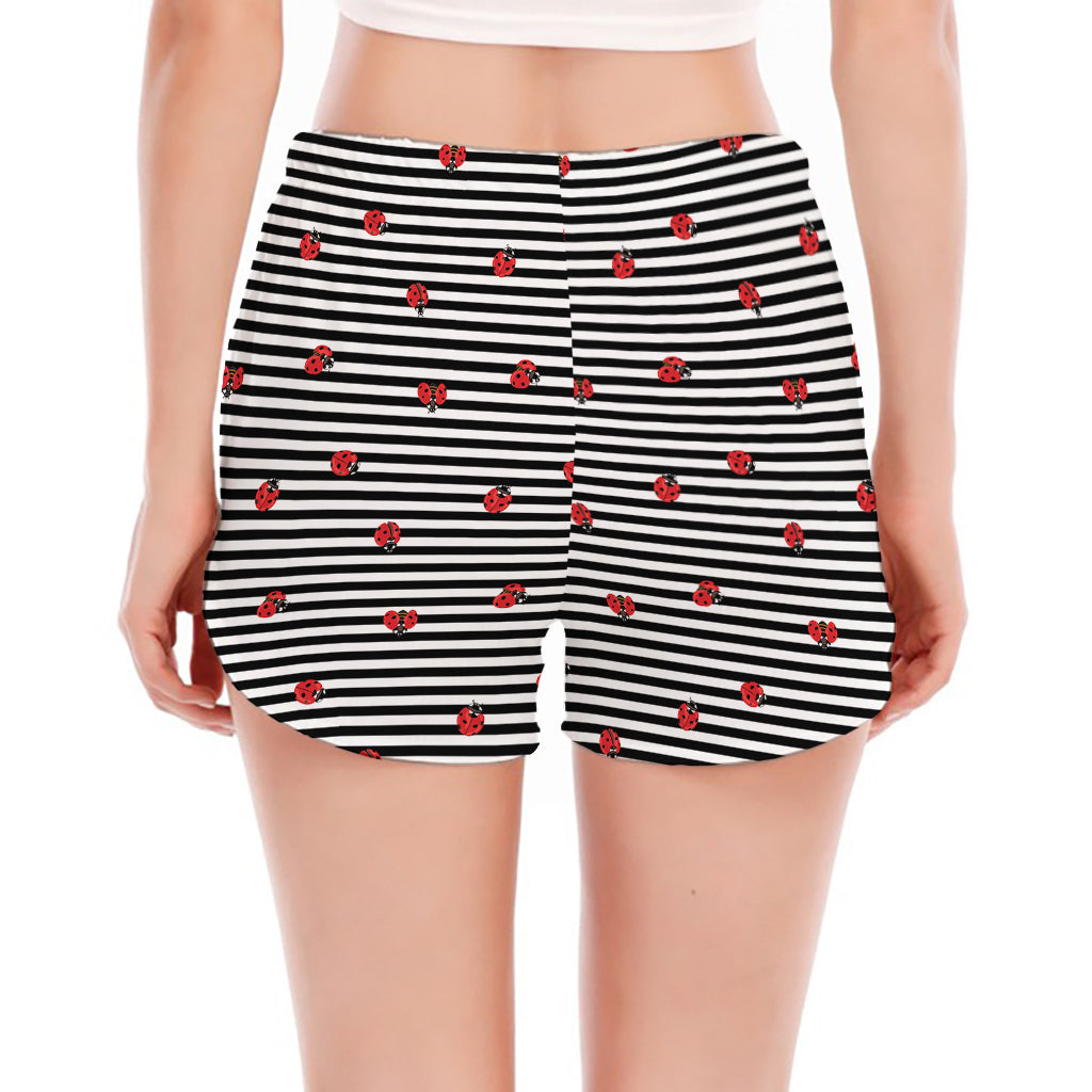 Ladybug Striped Pattern Print Women's Split Running Shorts