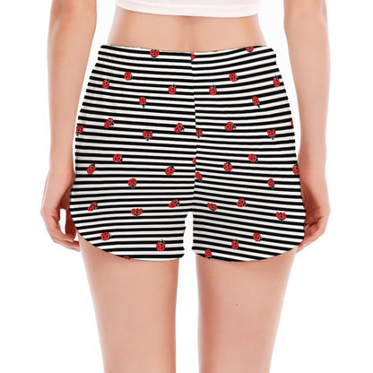 Ladybug Striped Pattern Print Women's Split Running Shorts