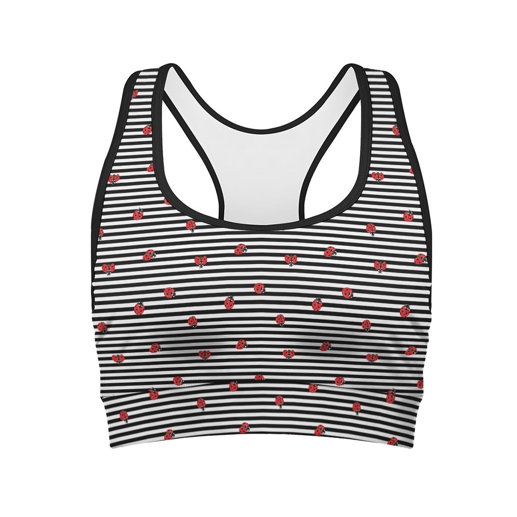 Ladybug Striped Pattern Print Women's Sports Bra