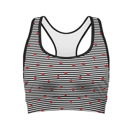 Ladybug Striped Pattern Print Women's Sports Bra