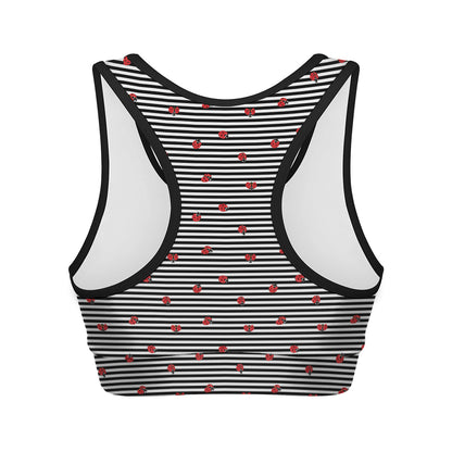 Ladybug Striped Pattern Print Women's Sports Bra