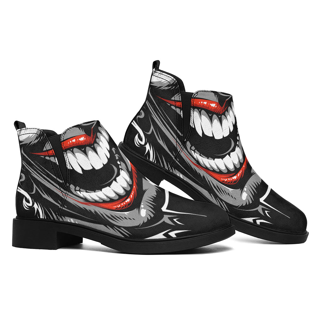 Laughing Joker Why So Serious Print Flat Ankle Boots
