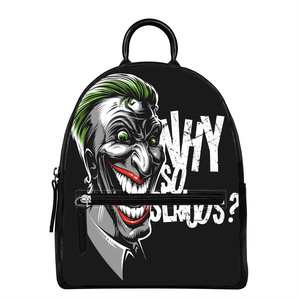 Laughing Joker Why So Serious Print Leather Backpack