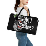 Laughing Joker Why So Serious Print Leather Duffle Bag