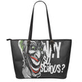 Laughing Joker Why So Serious Print Leather Tote Bag With Zipper