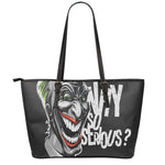 Laughing Joker Why So Serious Print Leather Tote Bag