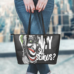 Laughing Joker Why So Serious Print Leather Tote Bag