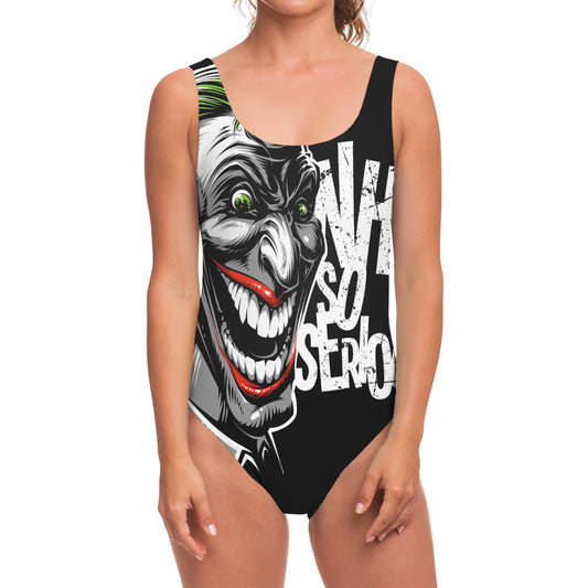Laughing Joker Why So Serious Print One Piece Swimsuit