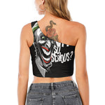 Laughing Joker Why So Serious Print One Shoulder Crop Top