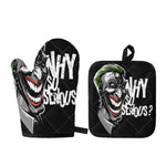 Laughing Joker Why So Serious Print Oven Mitt And Pot Holder Set