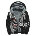 Laughing Joker Why So Serious Print Sherpa Lined Zip Up Hoodie