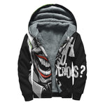 Laughing Joker Why So Serious Print Sherpa Lined Zip Up Hoodie