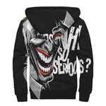 Laughing Joker Why So Serious Print Sherpa Lined Zip Up Hoodie