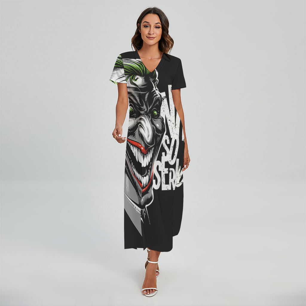 Laughing Joker Why So Serious Print Short Sleeve Maxi Dress