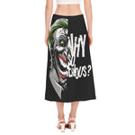 Laughing Joker Why So Serious Print Side Slit Midi Skirt