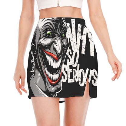 Laughing Joker Why So Serious Print Side Slit Mini Skirt