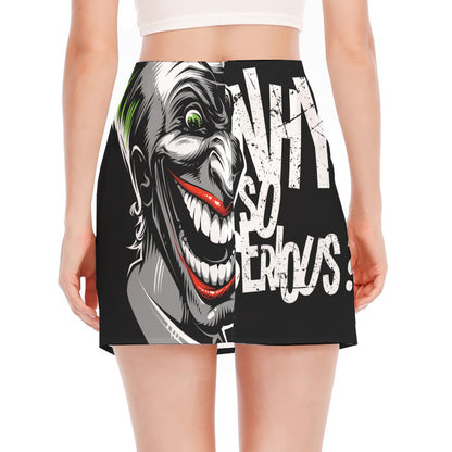 Laughing Joker Why So Serious Print Side Slit Mini Skirt