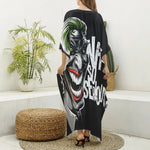 Laughing Joker Why So Serious Print Silk V-Neck Kaftan Dress