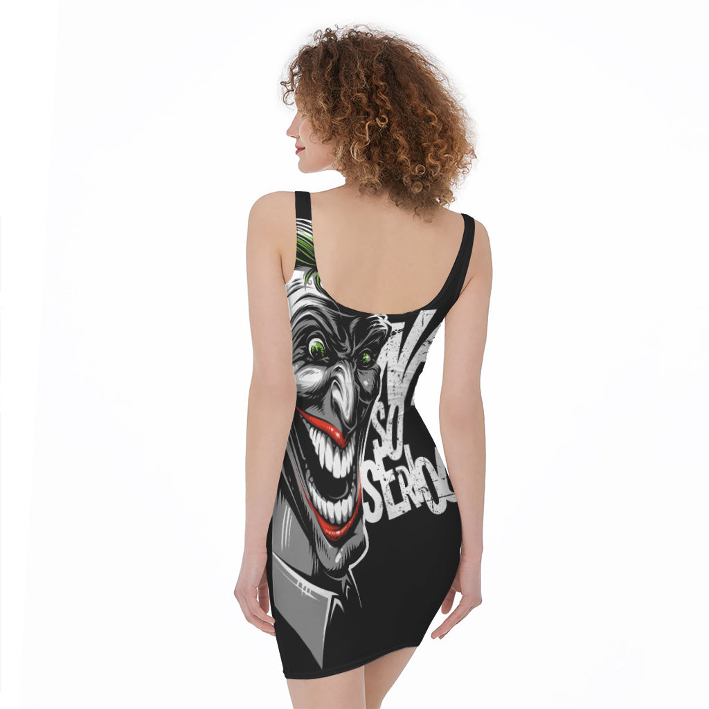 Laughing Joker Why So Serious Print Sleeveless Bodycon Dress