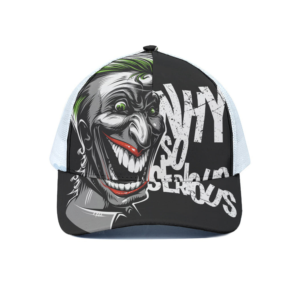 Laughing Joker Why So Serious Print White Mesh Trucker Cap