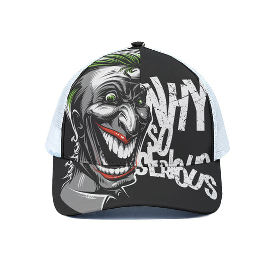 Laughing Joker Why So Serious Print White Mesh Trucker Cap