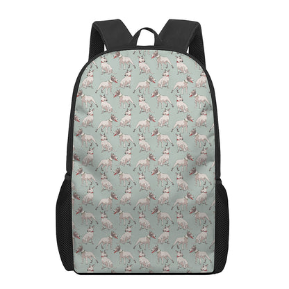 Laurel Green Bull Terrier Pattern Print 17 Inch Backpack