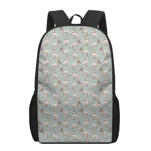 Laurel Green Bull Terrier Pattern Print 17 Inch Backpack
