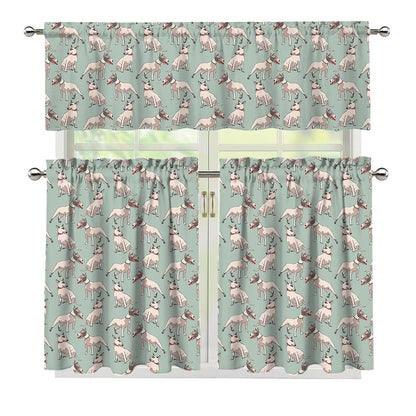 Laurel Green Bull Terrier Pattern Print 3 Piece Kitchen Curtains