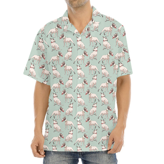 Laurel Green Bull Terrier Pattern Print Aloha Shirt