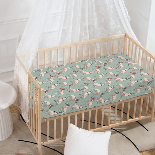 Laurel Green Bull Terrier Pattern Print Baby Crib Sheet