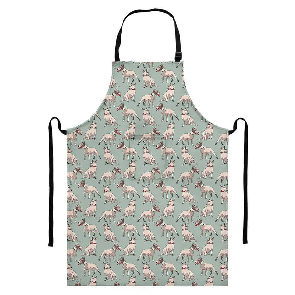 Laurel Green Bull Terrier Pattern Print Bib Apron With Pocket