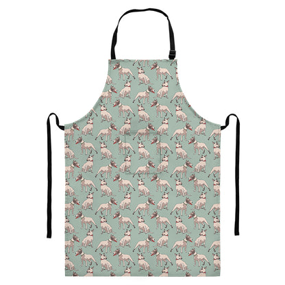 Laurel Green Bull Terrier Pattern Print Bib Apron With Pocket