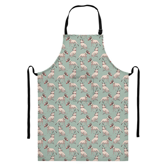 Laurel Green Bull Terrier Pattern Print Bib Apron With Pocket