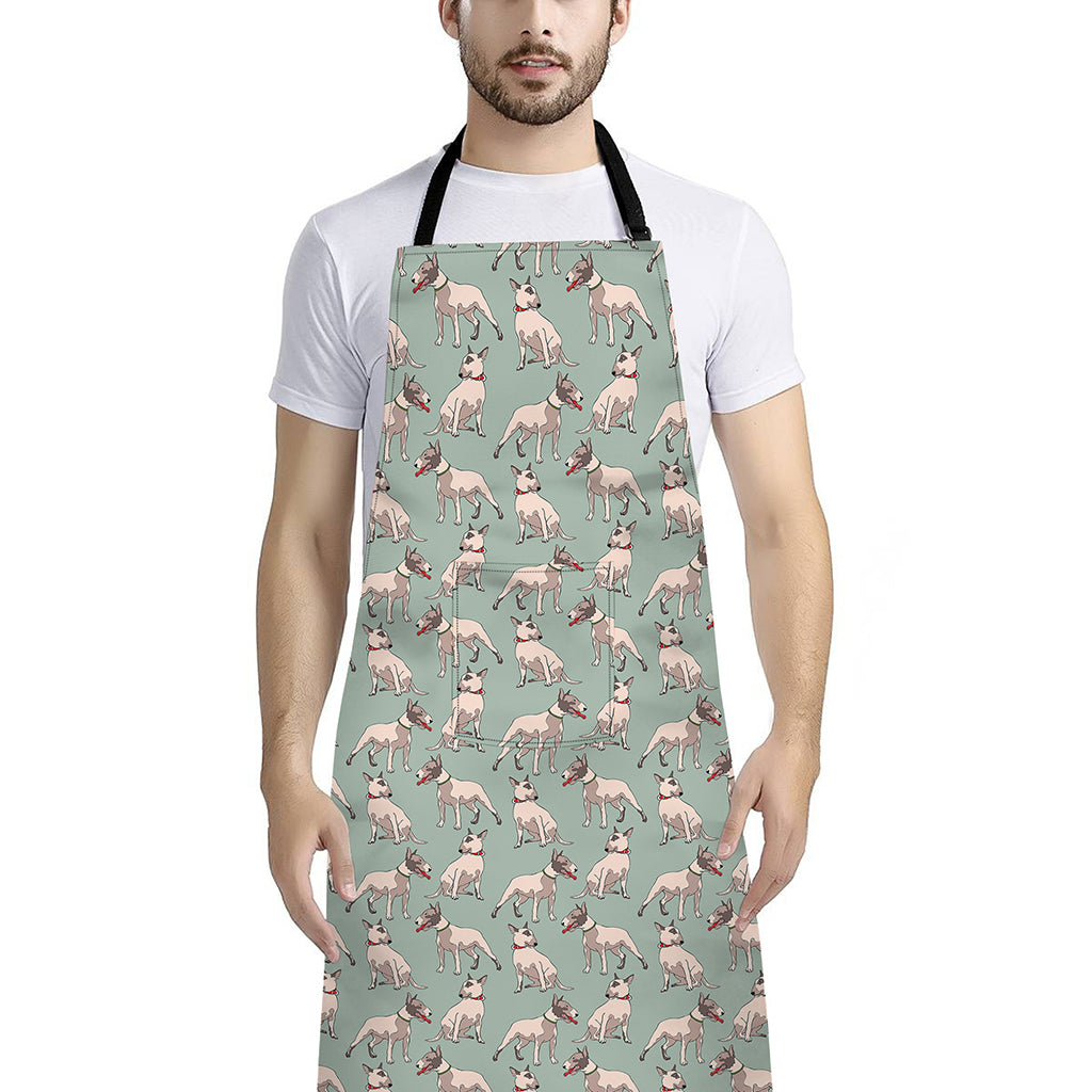 Laurel Green Bull Terrier Pattern Print Bib Apron With Pocket
