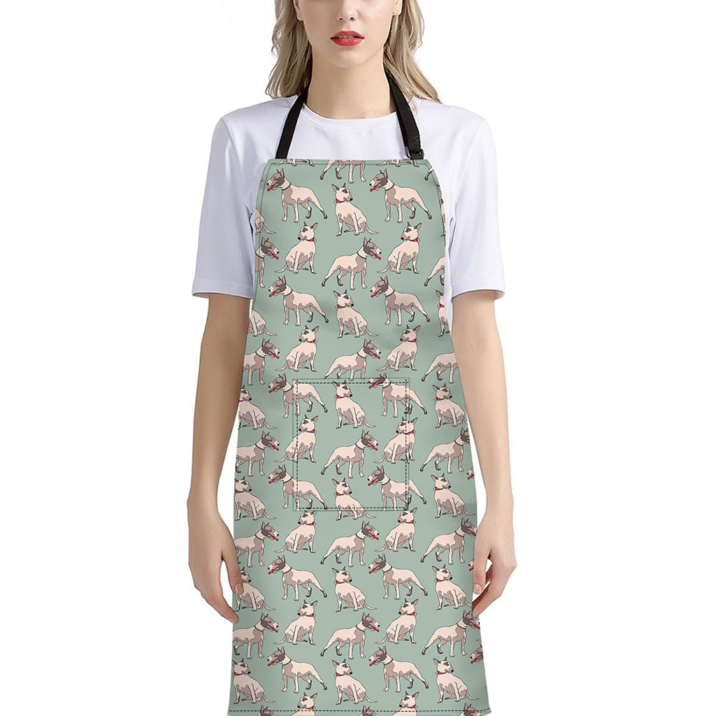 Laurel Green Bull Terrier Pattern Print Bib Apron With Pocket