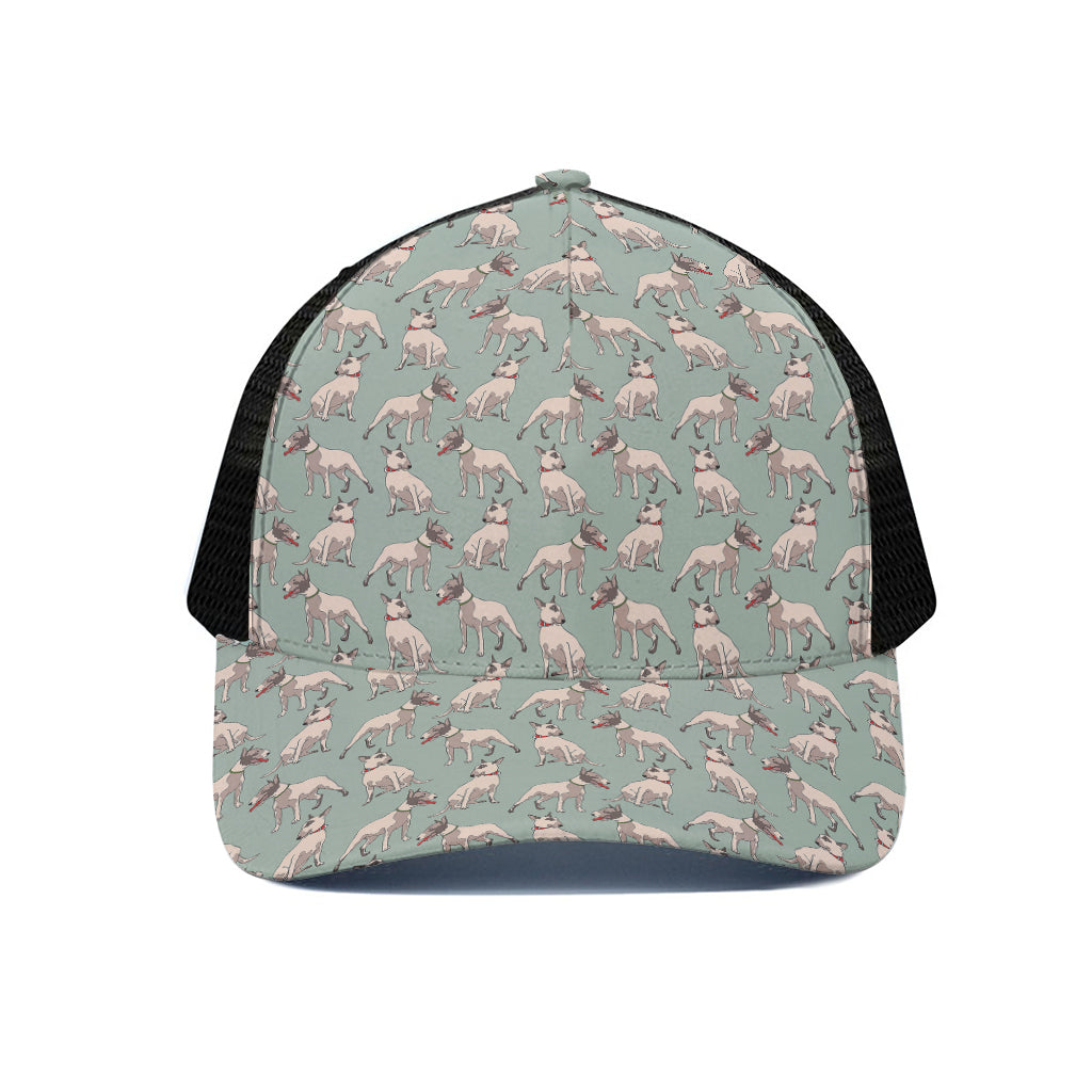 Laurel Green Bull Terrier Pattern Print Black Mesh Trucker Cap