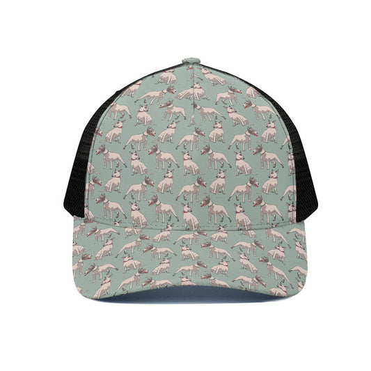 Laurel Green Bull Terrier Pattern Print Black Mesh Trucker Cap