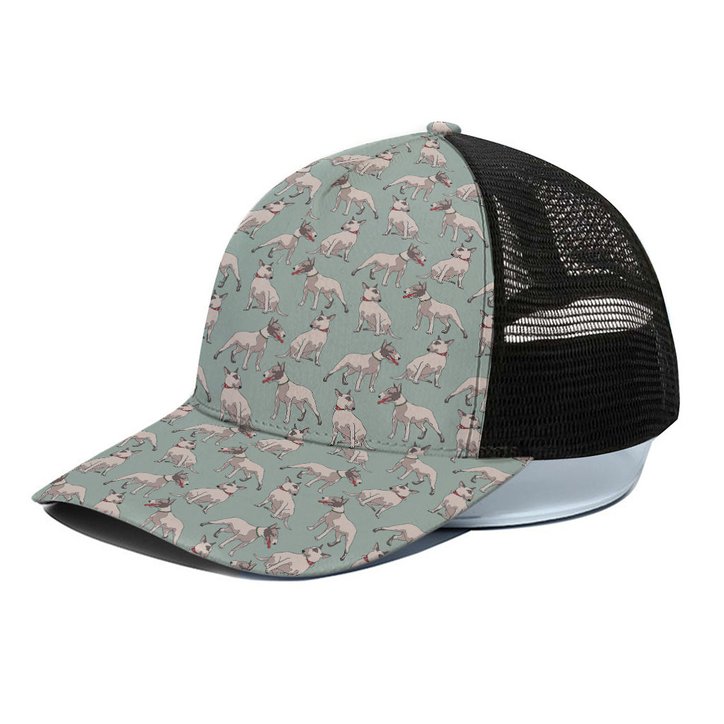 Laurel Green Bull Terrier Pattern Print Black Mesh Trucker Cap