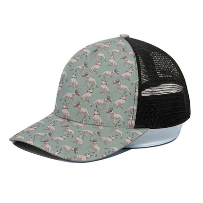 Laurel Green Bull Terrier Pattern Print Black Mesh Trucker Cap