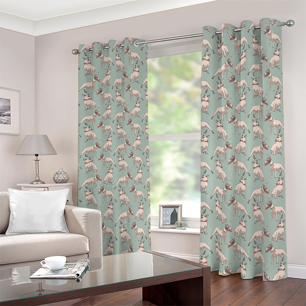 Laurel Green Bull Terrier Pattern Print Blackout Grommet Curtains