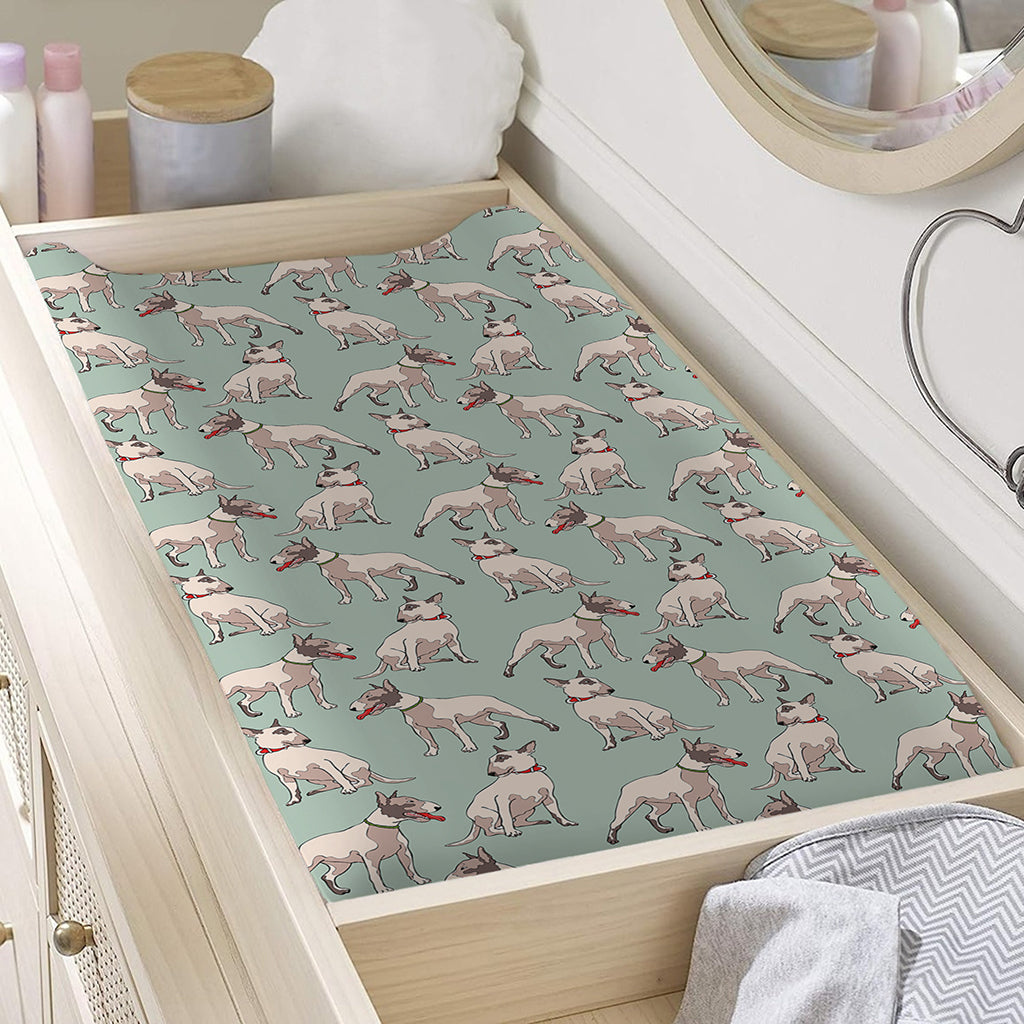 Laurel Green Bull Terrier Pattern Print Changing Pad Cover