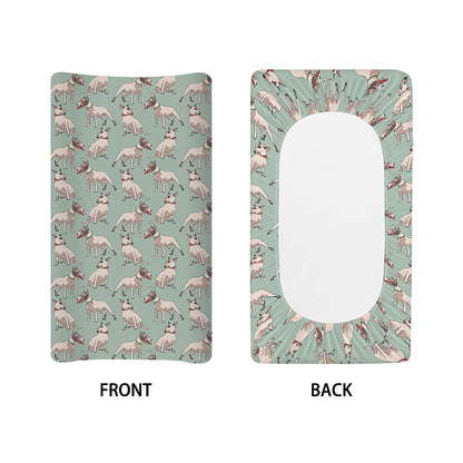 Laurel Green Bull Terrier Pattern Print Changing Pad Cover