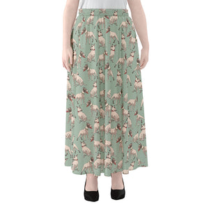 Laurel Green Bull Terrier Pattern Print Chiffon Maxi Skirt