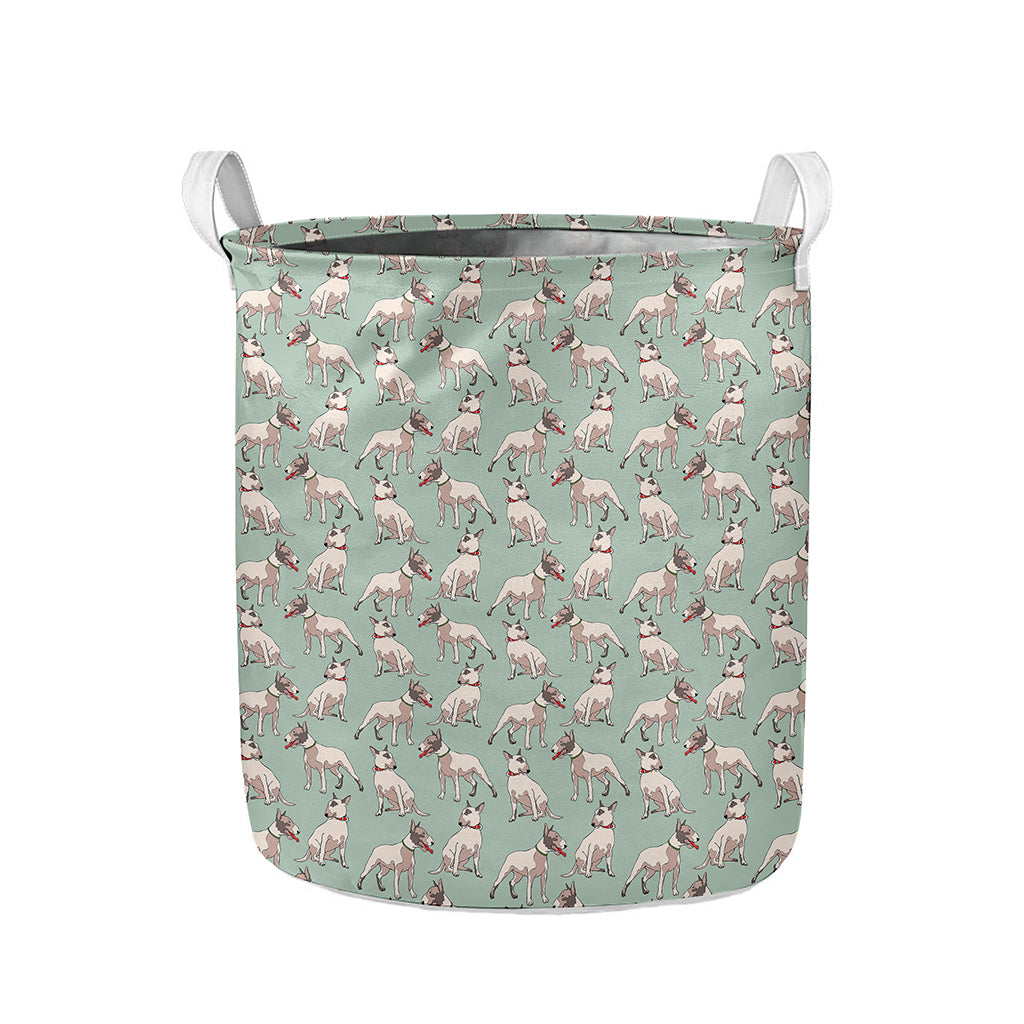 Laurel Green Bull Terrier Pattern Print Collapsible Laundry Basket