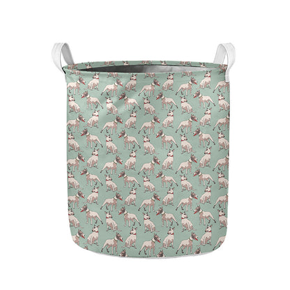 Laurel Green Bull Terrier Pattern Print Collapsible Laundry Basket
