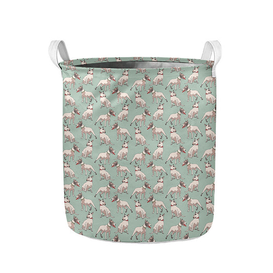 Laurel Green Bull Terrier Pattern Print Collapsible Laundry Basket
