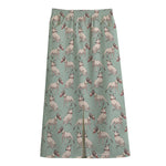 Laurel Green Bull Terrier Pattern Print Cotton Front Slit Maxi Skirt