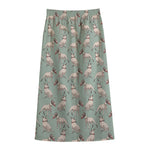 Laurel Green Bull Terrier Pattern Print Cotton Front Slit Maxi Skirt