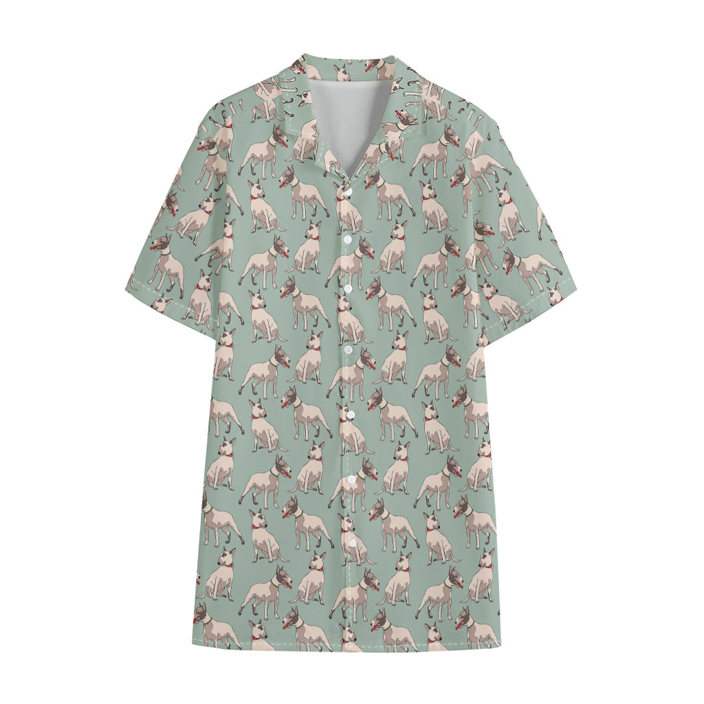 Laurel Green Bull Terrier Pattern Print Cotton Hawaiian Shirt